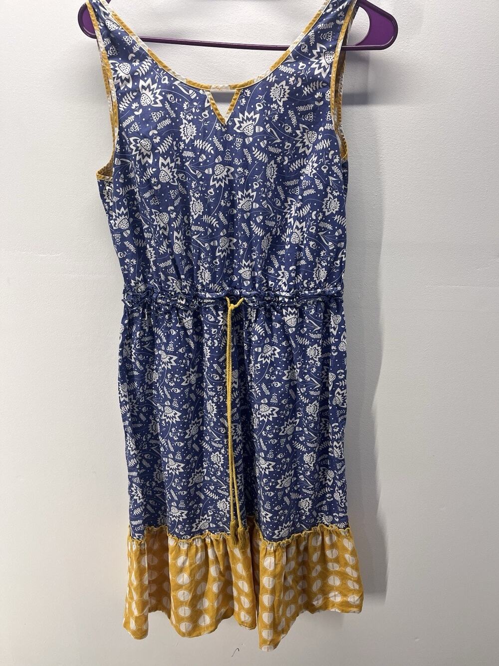 Matilda Jane Womens M Cotton Strawberry Print Dress Boho Cottagecore Blue yellow